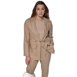 Calvin Klein Linen Blend Utility Jacket & Stretch Waist Pants Size L Safari